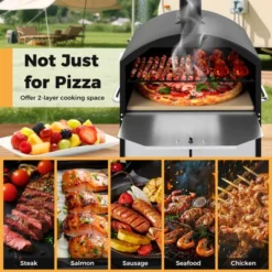 Tangkula Outdoor 16" Wood Fired Pizza Oven 2-Layer Pizza Maker With Square Stone -Kitchen Appliances GUEST dd7a8769 f036 4e8a 8422 74269c6fb602
