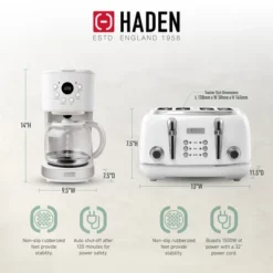 Haden Heritage 4 Slice Wide Slot Stainless Steel Toaster Bundled With 12 Cup Programmable Drip Coffee Maker Coffee Machine, Ivory & Chrome -Kitchen Appliances GUEST dda467c9 ff5c 43f3 aa63 faf098490f16