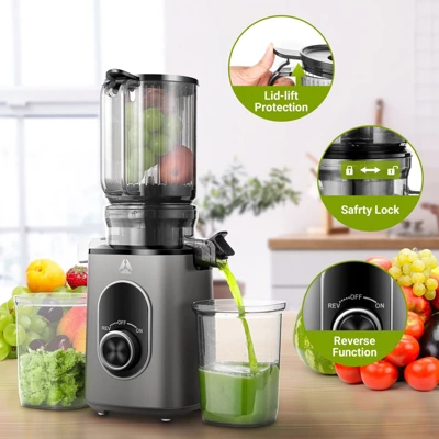 Masticating Juicer With 4.35 In Large Caliber For Whole Fruits &Vegetables, 50RPM Slow Cold Press Juicer, Reverse Function, BPA Free, 8-stage Spiral 1 Masticating Juicer With 4.35 In Large Caliber For Whole Fruits &Vegetables, 50RPM Slow Cold Press Juicer, Reverse Function, BPA Free, 8-stage Spiral
