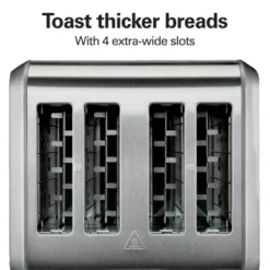 Hamilton Beach Brushed Stainless Steel 4 Slice Toaster With Extra-Wide Slots 24910G: Metal, 1500W, Spot Clean, Silver
