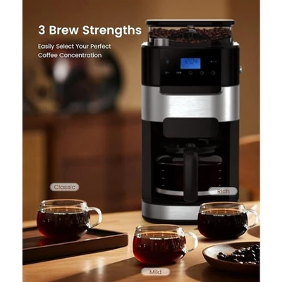 R.W.FLAME 10-Cup Coffee Maker With Grinder, Programmable Touch Screen, 8 Grind Settings, Washable Filter, Keep Warm Plate, 50.7oz Tank 4 R.W.FLAME 10-Cup Coffee Maker With Grinder, Programmable Touch Screen, 8 Grind Settings, Washable Filter, Keep Warm Plate, 50.7oz Tank - Image 4
