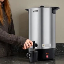 VEVOR Commercial Coffee Urn, 100 Cup 15 L Hot Beverage Dispenser With Dripless Faucet, Quick-Brewing Stainless Steel Commercial Coffee Maker, Silver