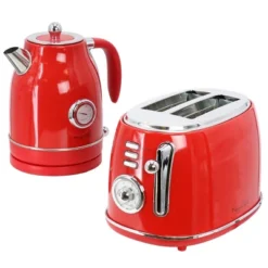 MegaChef 1.7 Liter Electric Tea Kettle & 2 Slice Toaster Combo In Red: Stainless Steel, Cordless, BPA-Free, 1500W -Kitchen Appliances GUEST e4d1d591 7c59 48d3 b117 86998ae0cf5f