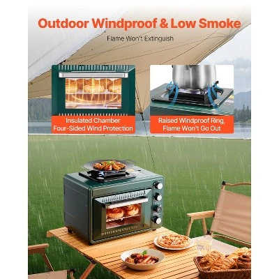 VEVOR Outdoor Oven, 2-in-1 Portable Gas Camping Stove Oven Combo, Adjustable Fire, 60-Minute Timer, With Grill Shelf And Roasting Tray, Dark Green 5 VEVOR Outdoor Oven, 2-in-1 Portable Gas Camping Stove Oven Combo, Adjustable Fire, 60-Minute Timer, With Grill Shelf And Roasting Tray, Dark Green - Image 5
