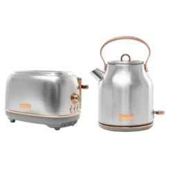 Haden Heritage 4 Slice Wide Slot Stainless Steel Toaster Bundled With 1.7 Liter Stainless Steel Electric Water Kettle, Steel & Copper -Kitchen Appliances GUEST e81d8b69 9603 4c70 b539 630181d8729f