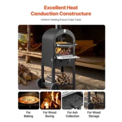VEVOR Outdoor Pizza Oven, 12" Pellet Fire Ovens, 2-Layer Pizza Oven Wood Fired, Wood Burning Outdoor Pizza-Oven With 2 Removable Wheels, Black -Kitchen Appliances GUEST e98415b9 4de8 4f49 8d69 b7ebb1e3f82f