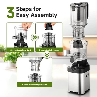 Masticating Juicer, 5.2-inch Feed Chute For Whole Fruits &Vegetables, Non-Clogging Slow Cold Press Juicer With Triple Strainers, Powerful 200W Motor 5 Masticating Juicer, 5.2-inch Feed Chute For Whole Fruits &Vegetables, Non-Clogging Slow Cold Press Juicer With Triple Strainers, Powerful 200W Motor - Image 5