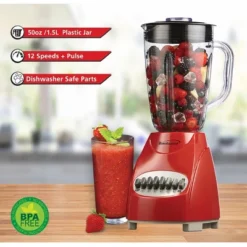 Brentwood 12 Speed Blender Plastic Jar -Red -Kitchen Appliances GUEST eb12f851 966c 43fd 804a 8224ede7d88c