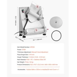 VEVOR Pizza Dough Roller Sheeter, 3-14 Inch Automatic Stainless Steel Pizza Press, Electric 370W Pasta Maker Machine, 260 Pcs Per Hour, Silver -Kitchen Appliances GUEST ec2a5aa1 d4b2 4374 9291 70c4c6e648ad