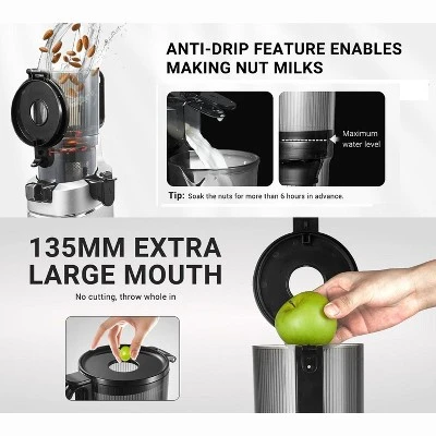 5.3 Inch Juicer, Self-Feeding Masticating Juicer Fit Whole Fruits, 250W Cold Press Juicer With High Juice Yield, BPA Free 9 5.3 Inch Juicer, Self-Feeding Masticating Juicer Fit Whole Fruits, 250W Cold Press Juicer With High Juice Yield, BPA Free - Image 9