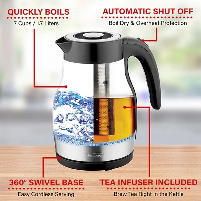 Brentwood Glass 1.7 Liter Electric Kettle With Tea Infuser In Black 3 Brentwood Glass 1.7 Liter Electric Kettle With Tea Infuser In Black - Image 3