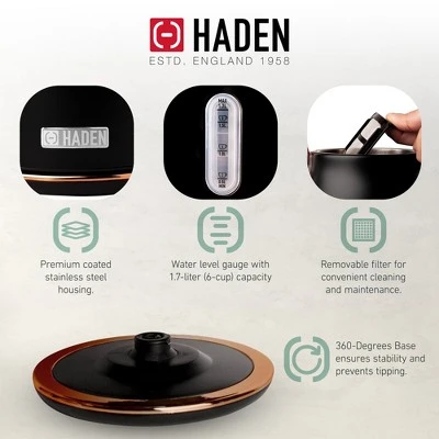 Haden Heritage 1.7 Liter Stainless Steel Electric Water Kettle Bundled With 2 Slice Wide Slot Stainless Steel Toaster, Black & Copper 3 Haden Heritage 1.7 Liter Stainless Steel Electric Water Kettle Bundled With 2 Slice Wide Slot Stainless Steel Toaster, Black & Copper - Image 3