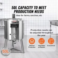VEVOR Milk Pasteurizer 50L, Commercial Milk Pasteurization Machine, Food Grade 304 Stainless Steel, Professional Pasteurization, Silver -Kitchen Appliances GUEST efe6cbdd d9ef 4e3f a204 48ef9d896aef