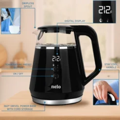 NELO Electric Kettle With 5 Temperature Control Presets, Large Digital Temperature Display, Multi-Colored LED Indicator Lights, BPA-Free, 1 Liter -Kitchen Appliances GUEST f06201e0 5981 41df a8fe 01677581fcdd