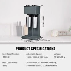 VEVOR Milkshake Maker, 375W X 2 Electric Milkshake Machine, Double Heads Drink Mixer Blender Machine, 3-Speed Milkshake Mixer, Gray -Kitchen Appliances GUEST f1cfb245 4233 4c6a b2c0 58d2b63f29c8