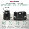 Haden Heritage 4 Slice Wide Slot Stainless Steel Toaster Bundled With 1.7 Liter Stainless Steel Electric Water Kettle, Black & Chrome