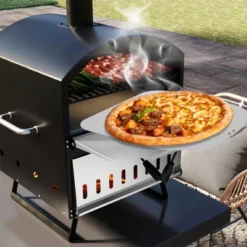 Tangkula Outdoor 16" Wood Fired Pizza Oven 2-Layer Pizza Maker With Square Stone