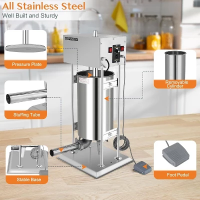 ROVSUN 15.4LBS/10L Electric Sausage Stuffer,Adjustable Speed Stainless Steel Sausage Maker For Home & Commercial 3 ROVSUN 15.4LBS/10L Electric Sausage Stuffer,Adjustable Speed Stainless Steel Sausage Maker For Home & Commercial - Image 3