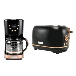 Haden Heritage 2 Slice Wide Slot Stainless Steel Toaster Bundled With 12 Cup Programmable Drip Coffee Maker Coffee Machine, Black & Copper -Kitchen Appliances GUEST f4a6c9ce 1db3 445d 977c 0a14df665c66