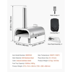 VEVOR Pizza Oven Outdoor, 12" Pellet Pizza Oven, Portable Pizza-Stove With Built-in Thermometer, Wood Fired Stainless Steel Pizza-Maker, Silver -Kitchen Appliances GUEST f4b75e25 b698 498f b20c 37826e23efd2