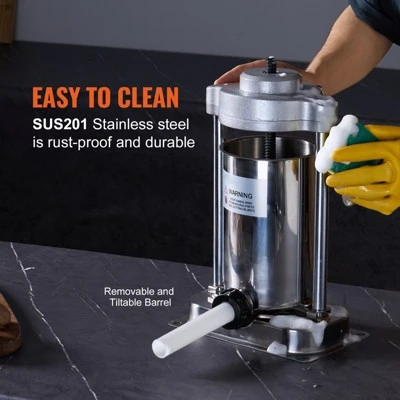 VEVOR Manual Sausage Stuffer, 2 L / 5 LBS Vertical Sausage Machine With G-type Clamp, Food-Grade 304 Stainless Steel Barrel, Silver 6 VEVOR Manual Sausage Stuffer, 2 L / 5 LBS Vertical Sausage Machine With G-type Clamp, Food-Grade 304 Stainless Steel Barrel, Silver - Image 6