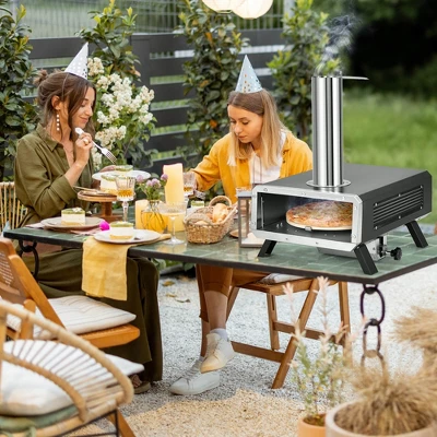 Costway Outdoor Pizza Oven Wood Pellet Pizza Stove With 12" Round Rotatable Pizza Stone 1 Costway Outdoor Pizza Oven Wood Pellet Pizza Stove With 12" Round Rotatable Pizza Stone