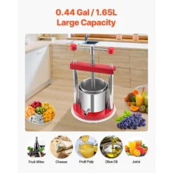 VEVOR 0.44 Gal/1.65L Fruit Wine Press, 2 Stainless Steel Barrels, Manual Juice Maker, Cider Apple Grape Tincture Honey Olive Oil Making Press, Red -Kitchen Appliances GUEST f84cd7e2 c084 42eb b5dd 3971185ea13b