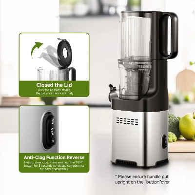 Masticating Juicer, 5.2-inch Feed Chute For Whole Fruits &Vegetables, Non-Clogging Slow Cold Press Juicer With Triple Strainers, Powerful 200W Motor 4 Masticating Juicer, 5.2-inch Feed Chute For Whole Fruits &Vegetables, Non-Clogging Slow Cold Press Juicer With Triple Strainers, Powerful 200W Motor - Image 4