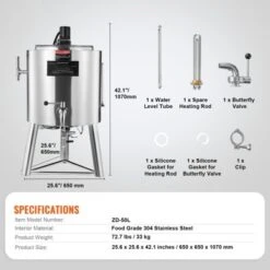 VEVOR Milk Pasteurizer 50L, Commercial Milk Pasteurization Machine, Food Grade 304 Stainless Steel, Professional Pasteurization, Silver -Kitchen Appliances GUEST f9865657 13ff 47e6 b643 c42ebc99cded