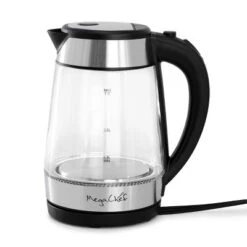 MegaChef 1.7L Glass & Stainless Steel Electric Tea Kettle Clear/Silver: 1000W, Borosilicate Glass, 90-Day Warranty -Kitchen Appliances GUEST f9c73134 11a3 495c bff0 37fa00c71992
