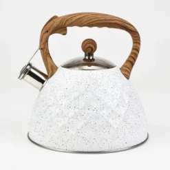SharpChef Whistling Stovetop Tea Kettle,Food Grade Stainless Steel, Cool Touch Wood Look Handle, Fast Boil, For Gas, Electric, And Glass Ranges - 3L -Kitchen Appliances GUEST faf93921 cc5b 4f96 9472 f4571f378458