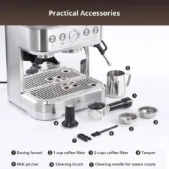 15 Bar Automatic Espresso Coffee Machine Stainless Steel With Grinder And 88 Fluid Ounces Water Tank And Milk Frother 1350W -Kitchen Appliances GUEST fb1f5f06 bcb0 44ee a6d9 ea0e4b512102