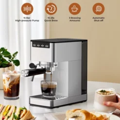 Kismile 9 Bar Espresso Machine With Steam Frother - Compact Stainless Steel Coffee Machine For Latte And Cappuccino, Customizable Brewing Time Modes -Kitchen Appliances GUEST fc35cfb1 74a6 4077 b0ce 8d9c22a64a91
