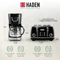 Haden Heritage 4 Slice Wide Slot Stainless Steel Toaster Bundled With 12 Cup Programmable Drip Coffee Maker Coffee Machine, Black & Chrome -Kitchen Appliances GUEST fce0cdc2 1da3 46aa b7b2 08426b471fd1