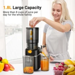 Masticating Juicer, 5.3 In Cold Press Juicer With 250W Motor, Triple Filtration, Safety Lid Lock, 1.8 L Capacity, Fit For Whole Fruits & Vegetables -Kitchen Appliances GUEST fe34bbe6 2c90 448e a26a 35035c6093a3