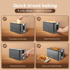 Mecity 4-Slice Long Slot Toaster - Stainless Steel, 1300W, 6 Browning Settings, With Warming Rack & Removable Crumb Tray -Kitchen Appliances GUEST fe3bcc07 3e69 4c8c bc8b 0a7deb94e513