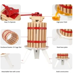 Manual Fruit Wine Press, Wood Steel Fruit And Wine Press With T-Handle, Wine Making Press For Outdoor, Kitchen, Assembly Required -Kitchen Appliances GUEST ff0b404d a20f 499b 9129 1b193bad2ad4