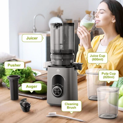 Masticating Juicer With 4.35 In Large Caliber For Whole Fruits &Vegetables, 50RPM Slow Cold Press Juicer, Reverse Function, BPA Free, 8-stage Spiral 5 Masticating Juicer With 4.35 In Large Caliber For Whole Fruits &Vegetables, 50RPM Slow Cold Press Juicer, Reverse Function, BPA Free, 8-stage Spiral - Image 5