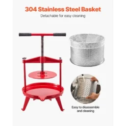 VEVOR 2.38 Gal/9L Fruit Wine Press, Stainless Steel Basket With Cross-beam And Triangular Structure, Manual Juice Maker, Red -Kitchen Appliances GUEST ffe81170 6125 4c49 9017 b710f086d7e5